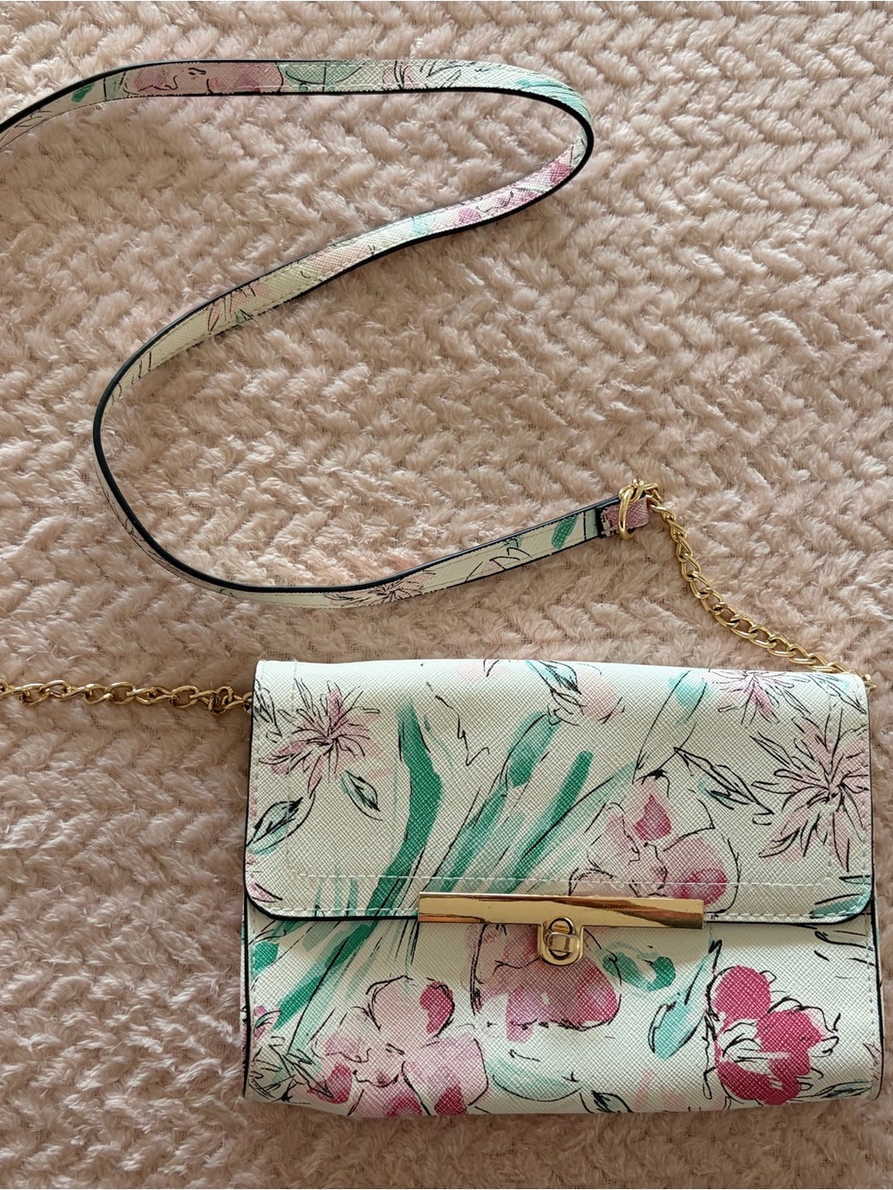 a new day Floral Crossbody Bag in Mint Green & Pink with Gold Hardware